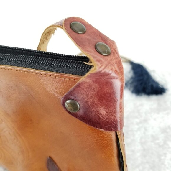 Vintage Boho Leather Brown Clutch Bag With Embossed Mandala Design《309》P - Picture 6 of 7